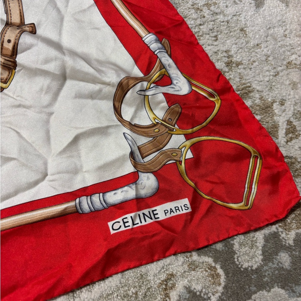 Celine Red and White Equestrian Scarf - Picture 2 of 8
